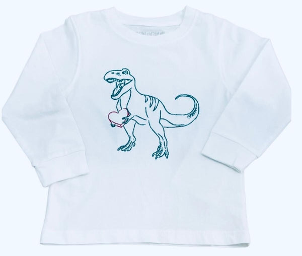LS White T-Rex With Heart T-Shirt