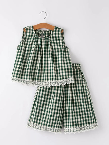 Girls Green Plaid Two-Piece Set
