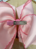 Pink Santa Embroidered Hair Bow | Clip or Headband