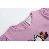 Purple Halloween Ruffle Top and Gray Skort Set