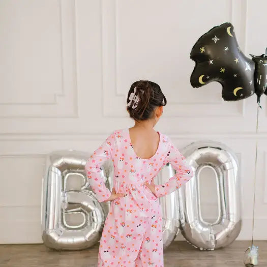Long Sleeve Leggy Romper in Floral Ghost
