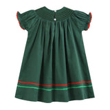 Green Corduroy Smocked Bishop Dress