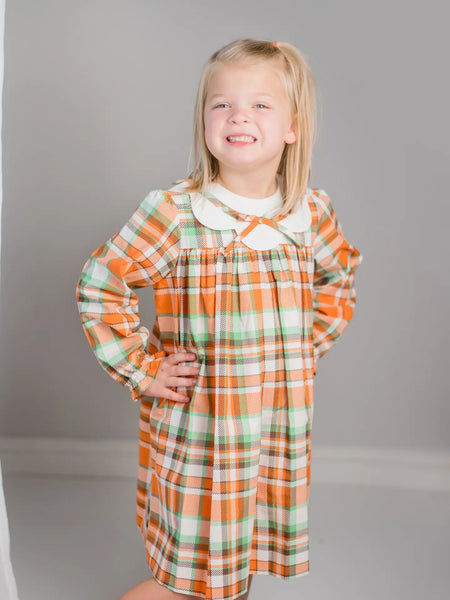 Autumn Plaid Scalloped Bishop Collar Dress