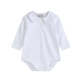 White baby bodysuit with collar on a white background