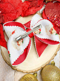 Scalloped Santa Print Glitter Hair Bow in Red | XL Christmas Hair Bow