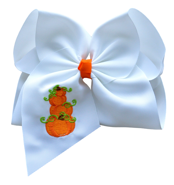 Pumpkin Trio Embroidered Hair Bow