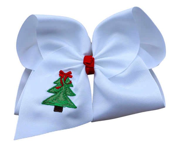 Classic Christmas Tree Embroidered Hair Bow