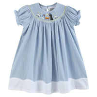 Light Blue Nativity Smocked Bishop Sleeve Dress