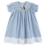 Light Blue Nativity Smocked Bishop Sleeve Dress