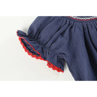 Navy Blue Santa Smocked Bishop Dress