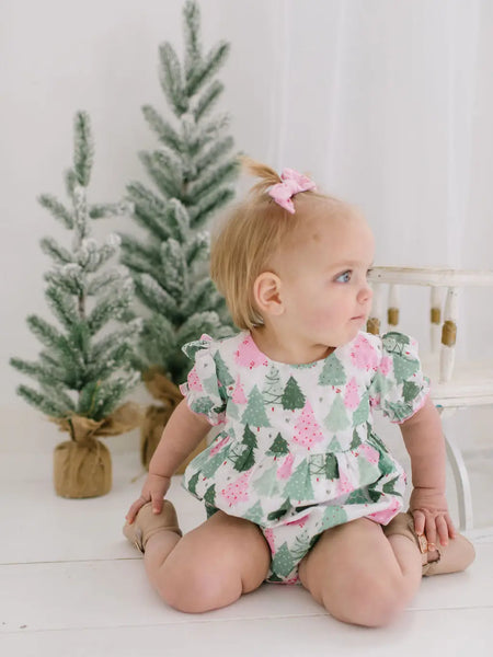Quinn Poplin Romper in Christmas Trees