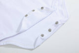 White Pointed Collar Button Romper All Year
