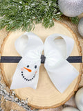 Snowman Embroidered Bow | Christmas Hair Bow | Clip or Headband