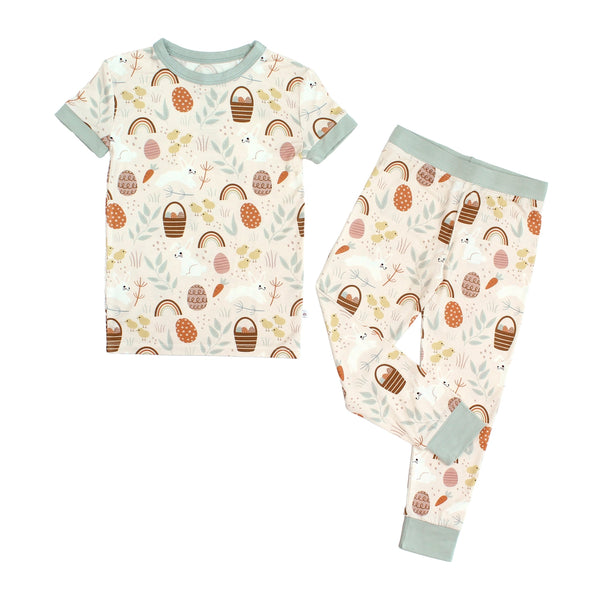 Hop To It Bamboo Short Sleeve Kids Pajama Pants Set