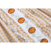 Light Brown Gingham Pumpkin Vine Ruffle Dress