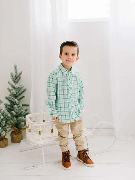 Boys Button Down in Winter Plaid