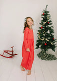 Long Sleeve Leggy Romper in Red Picnic Plaid