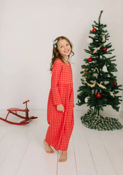 Long Sleeve Leggy Romper in Red Picnic Plaid