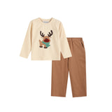 Sand Beige Reindeer Shirt and Brown Pants Set