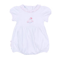My Little Boo Embroidered Ruffle Short Sleeve Bubble - Pink
