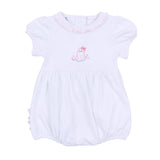 My Little Boo Embroidered Ruffle Short Sleeve Bubble - Pink