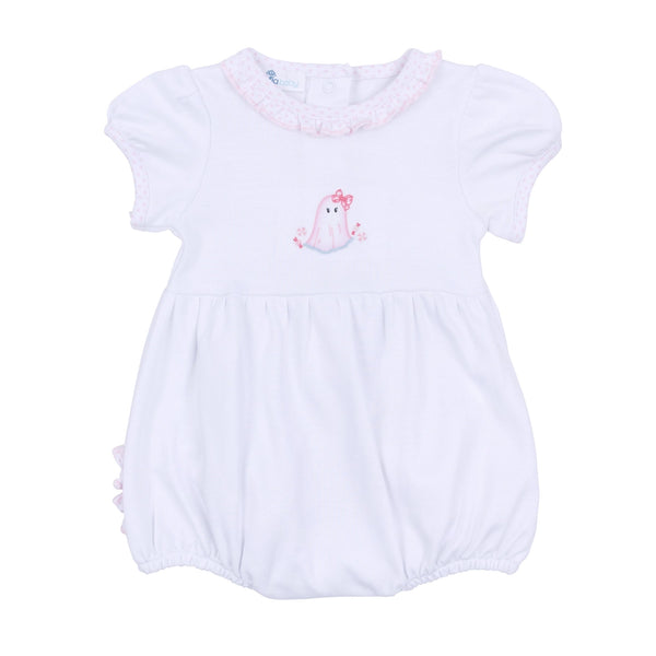 My Little Boo Embroidered Ruffle Short Sleeve Bubble - Pink