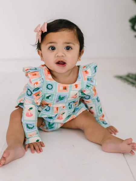 Leah Romper in Holiday Stamps