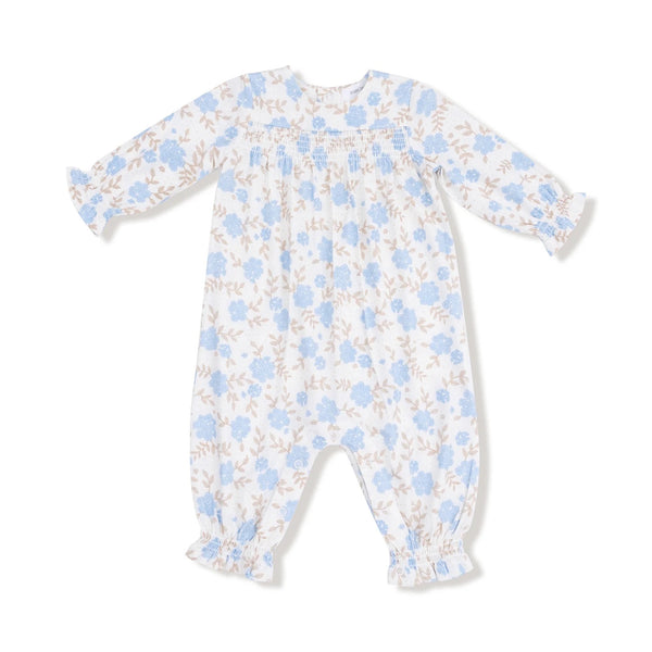 Baby Blue Floral - Smocked Romper