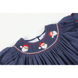 Navy Blue Santa Smocked Bishop Dress