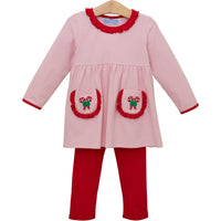 Candy Cane Embroidery Ruffle Pants Set
