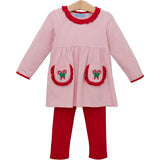 Candy Cane Embroidery Ruffle Pants Set