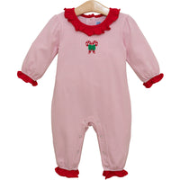 Candy Cane Embroidery Ruffle Romper