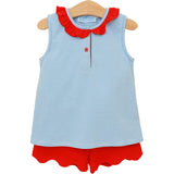 Nora Short Set- Cornflower Stripe/Red