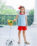 Nora Short Set- Cornflower Stripe/Red
