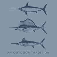 Pro Performance Hoodie in Blue Gray with Swordfish, Sailfish and Marlin