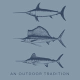 Pro Performance Hoodie in Blue Gray with Swordfish, Sailfish and Marlin