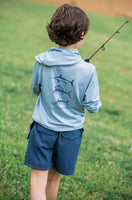 Pro Performance Hoodie in Blue Gray with Swordfish, Sailfish and Marlin