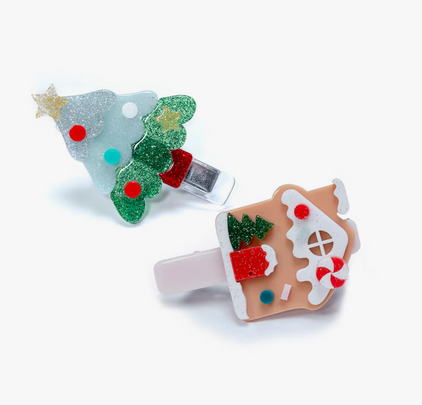 Christmas Tree + Gingerbread House Alligator Clip