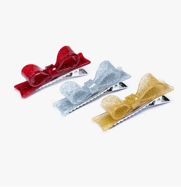 Glitter Bow Tie Red+Gold+ Silver Alligator Clips