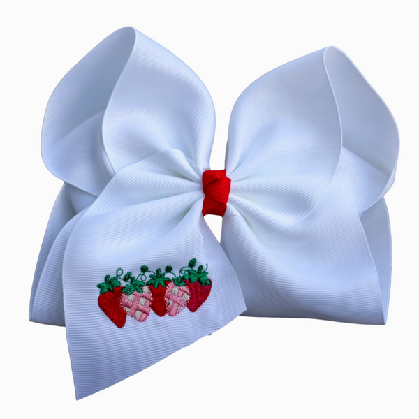 Strawberry Embroidered Hair Bow