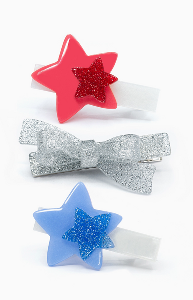 Stars Double Red Blue Hair Clips