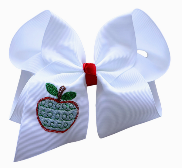 Green Apple Embroidered Hair Bow