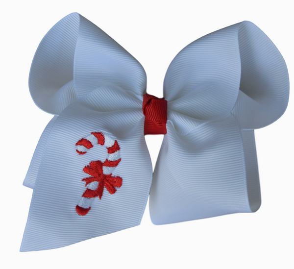 Candy Cane Embroidered Bow