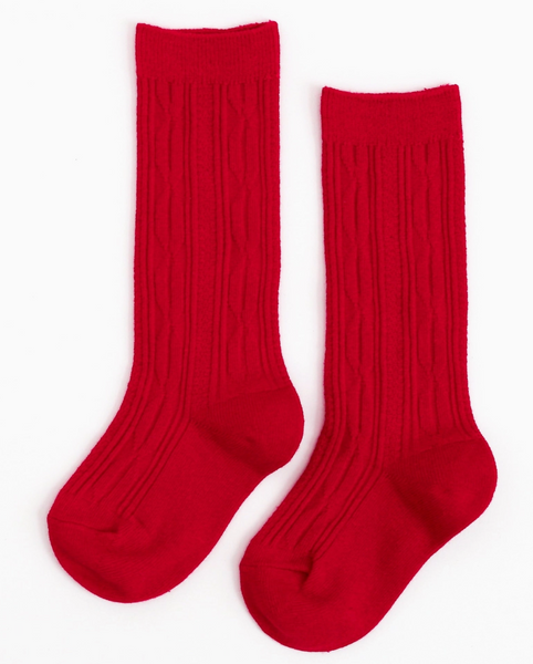 Apple Red Cable Knit Knee Highs