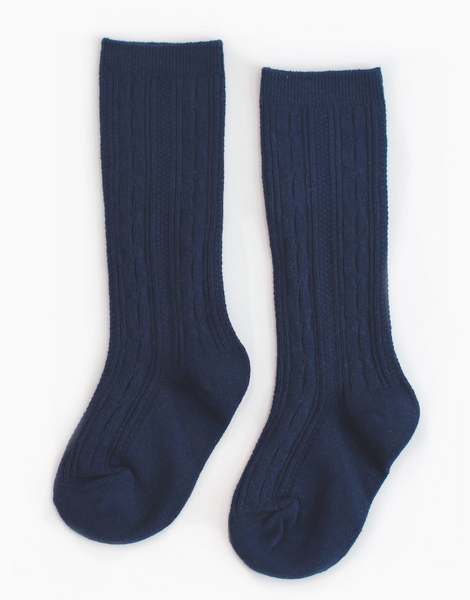 Navy Cable Knit Knee High Socks