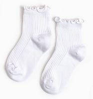 Ribbed Lettuce Trim Midi Socks - White