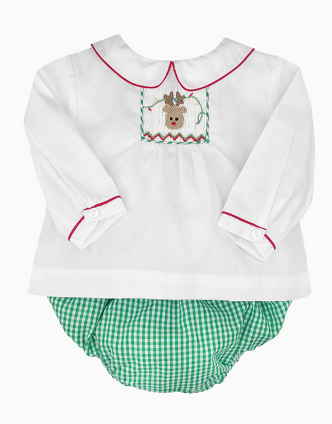 Boy Reindeer Smocked Diaper Set