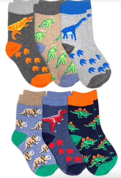 Jefferies Socks Dinosaur Pattern Crew Socks 6 Pair Pack