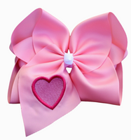 Pink Heart Embroidered Hair Bow