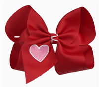 Red Bow with Pink Heart Embroidered Bow ❤️